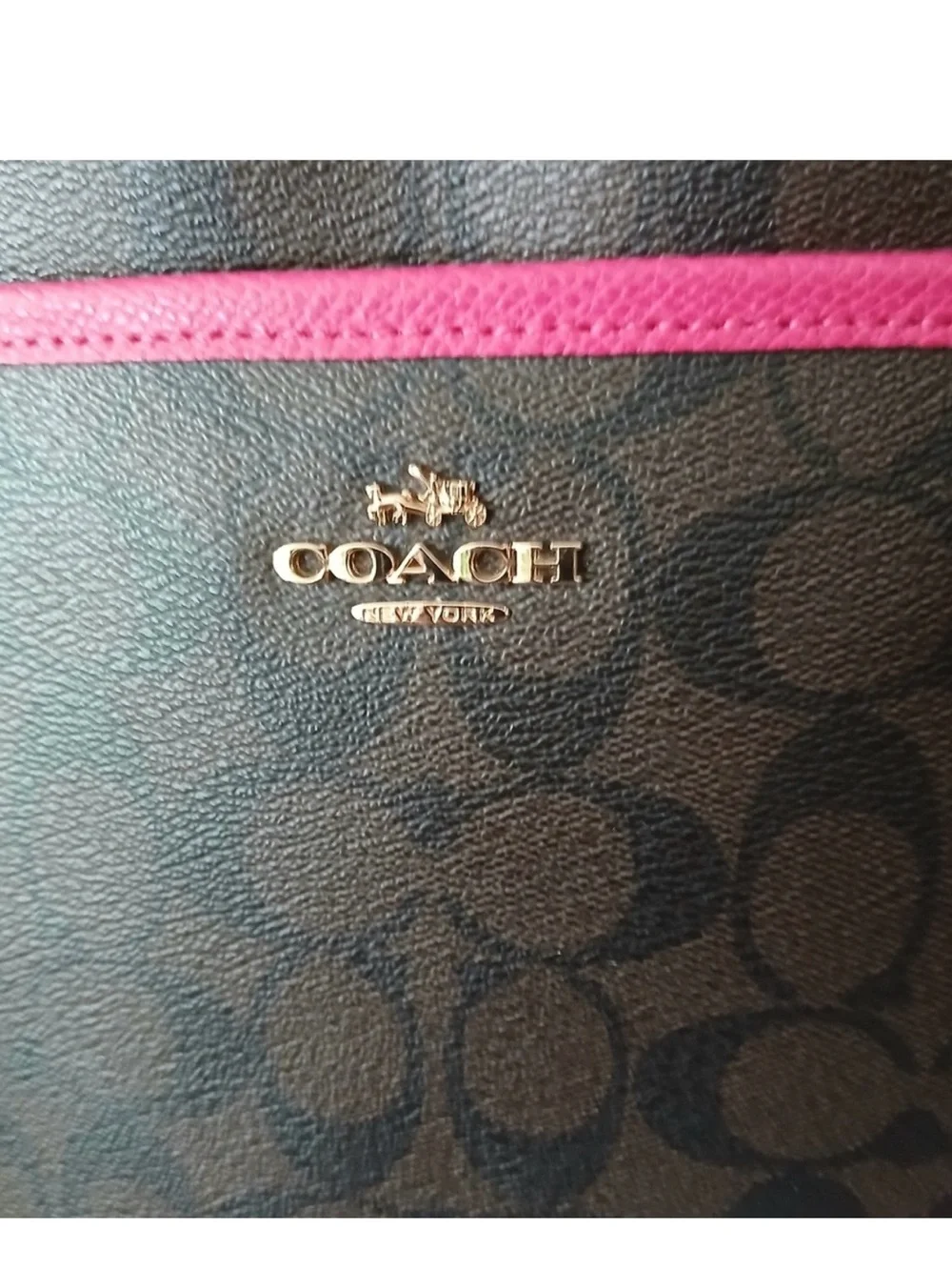 NWOT Coach Brown Signature Crossbody with Pink Trim - Picture 3 of 6